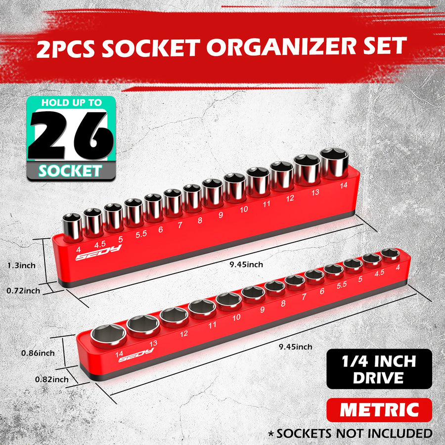 2-Piece Magnetic Socket Organizer Set for 1/4-Inch Drive Sockets