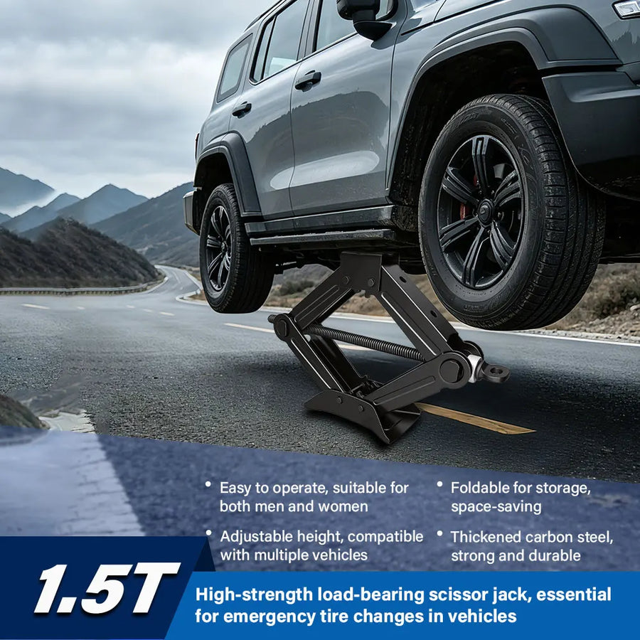 Adjustable Scissor Jack Kit with Extendable Lug Wrench, 1.5-2.5 Ton Options
