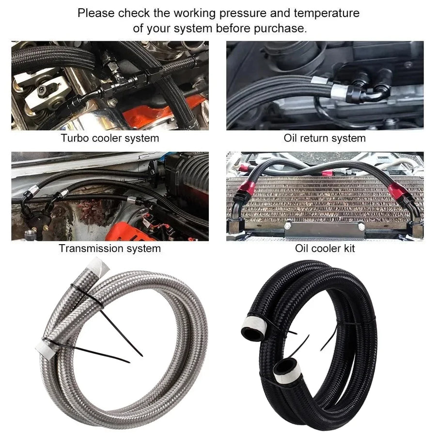 Universal Braided Fuel & Oil Hose, AN4-AN12