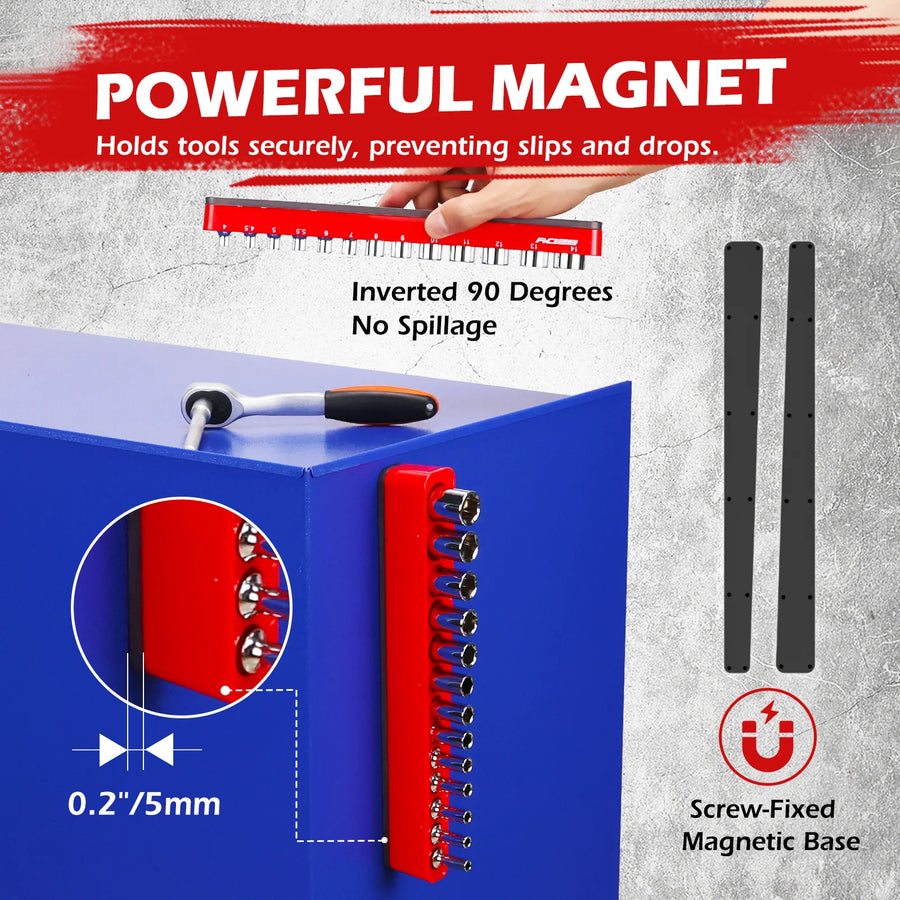2-Piece Magnetic Socket Organizer Set for 1/4-Inch Drive Sockets