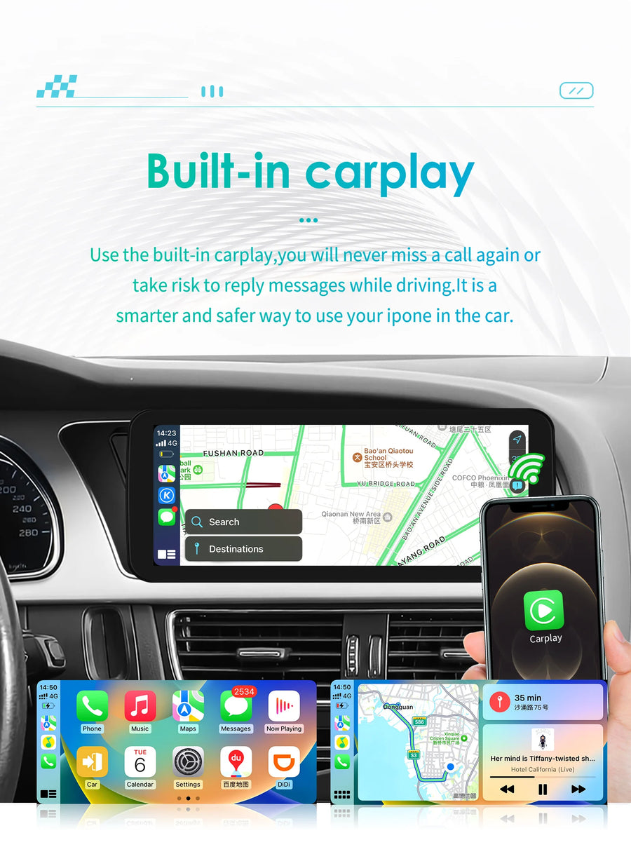 10.25-Inch CarPlay and Android Auto Display for Audi A4, A5, S4 and S5 2009–2016