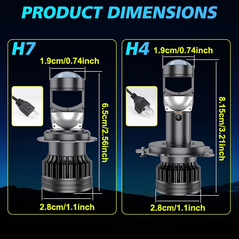 LED Projector Headlight Bulb for H4/H7/H11/9005/9006 – 6000K, CANBUS
