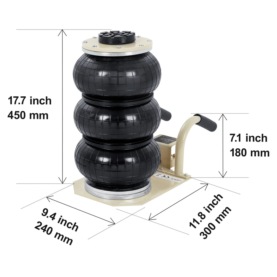 3-Ton Triple-Bag Pneumatic Air Jack, 6,600 lb Capacity