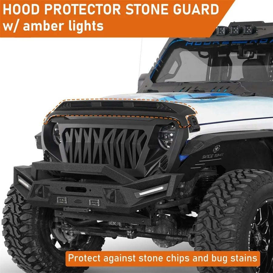 LED Hood Protector Stone Guard for 2018–2026 Jeep Wrangler JL/Gladiator JT