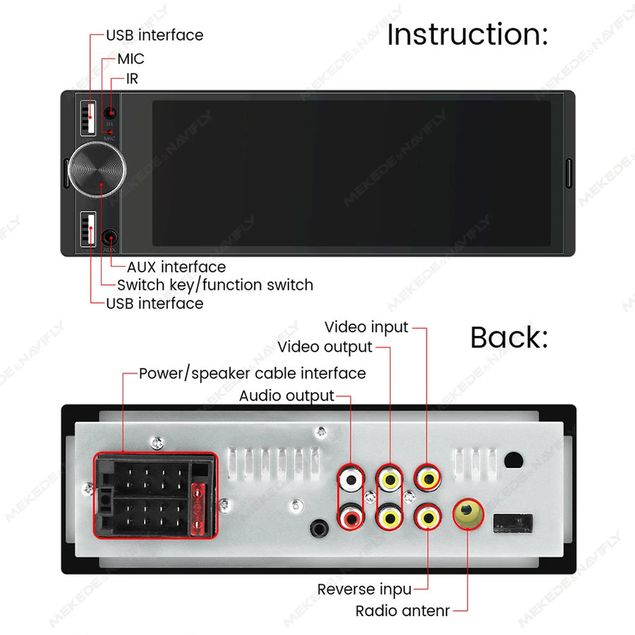 6.86-Inch 1-DIN Wireless CarPlay and Android Auto Car Stereo with SWC Support