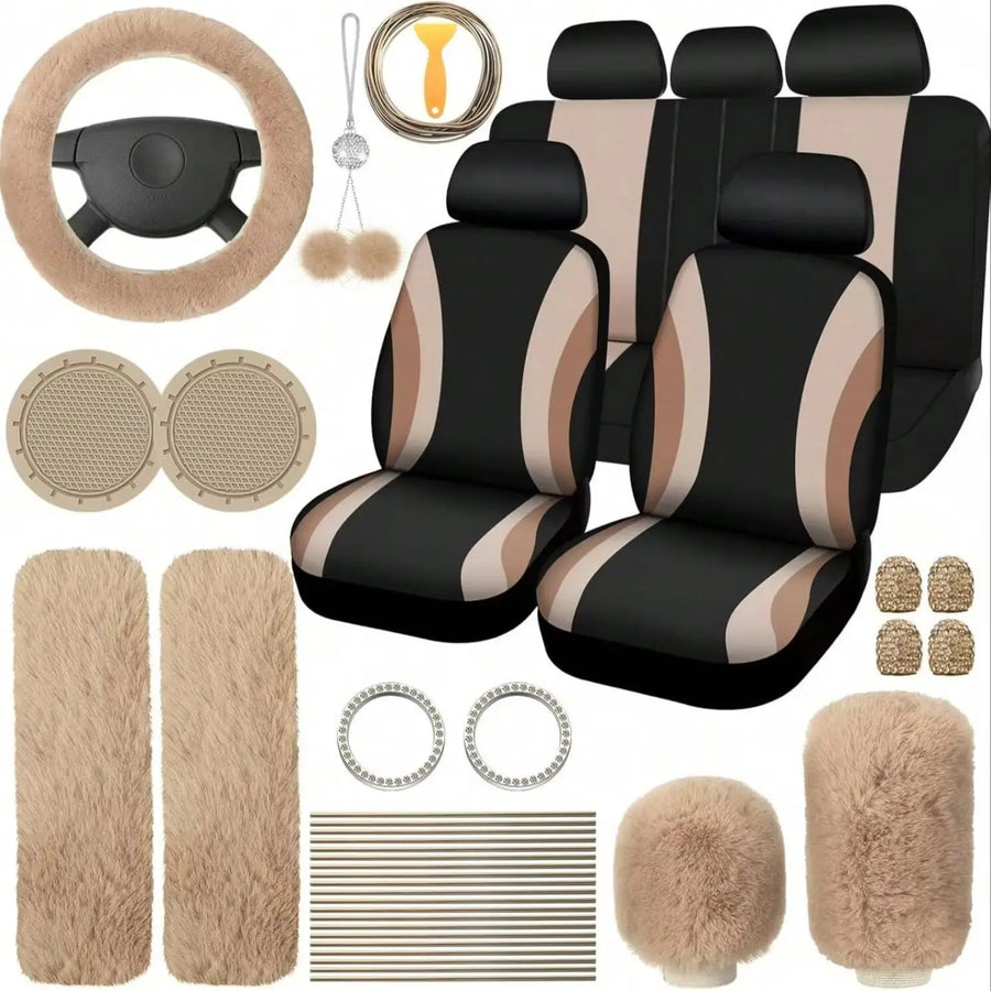35-Piece Plush Car Interior Accessories Set With Seat Covers