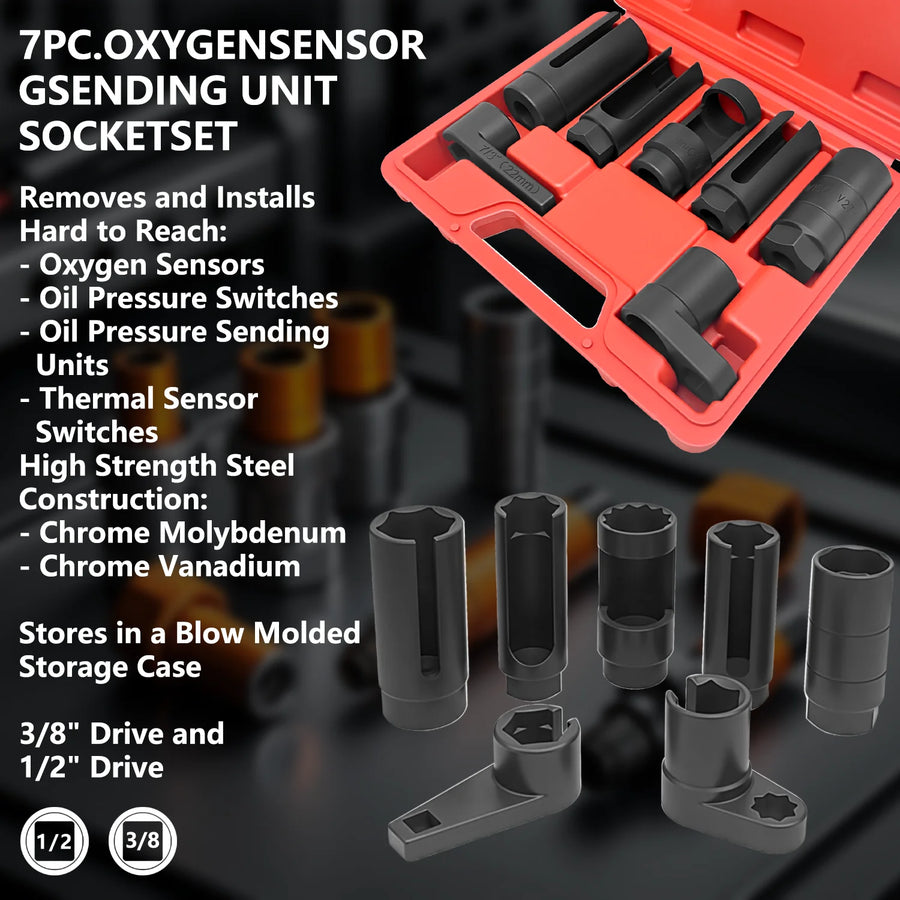 7-Piece Oxygen Sensor Socket Set, 22/27/29mm