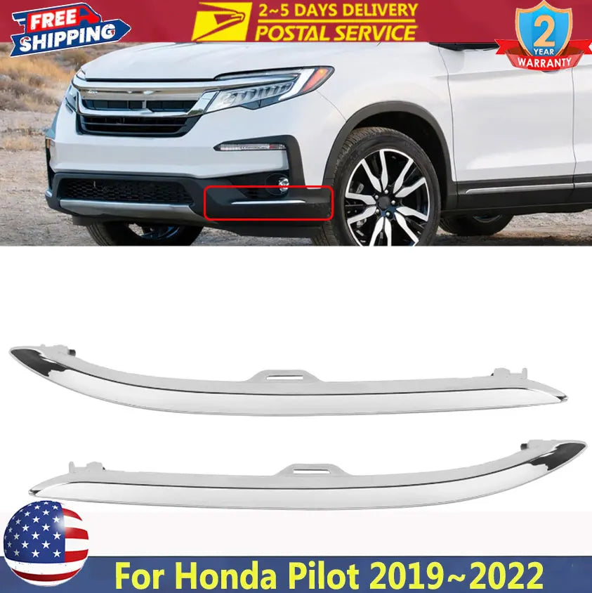 Chrome Front Bumper Trim Pair for Honda Pilot 2019-2022