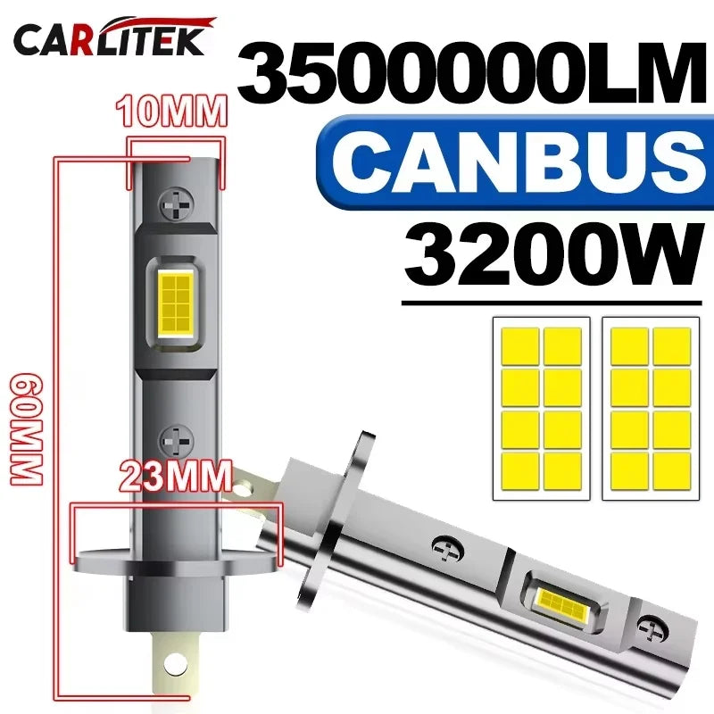 2-Piece H1/H3/H4/H7 LED Headlight Bulb – 6000K, Fanless