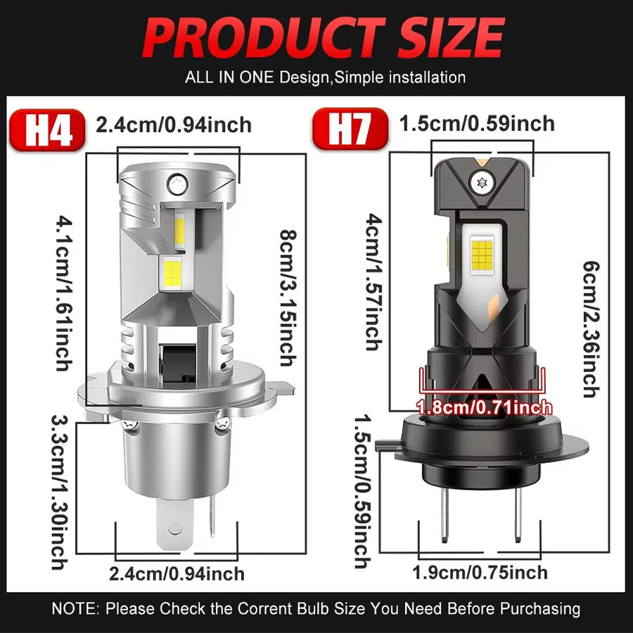 H4/H7 LED Headlight Bulb – 6000K, CANBUS