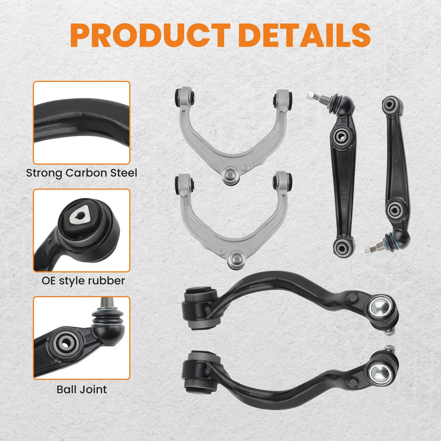 6-Piece Front Suspension Control Arms + 2 Pieces Sway Bar Links + 2 Pieces Tie Rods for BMW X5 X6
