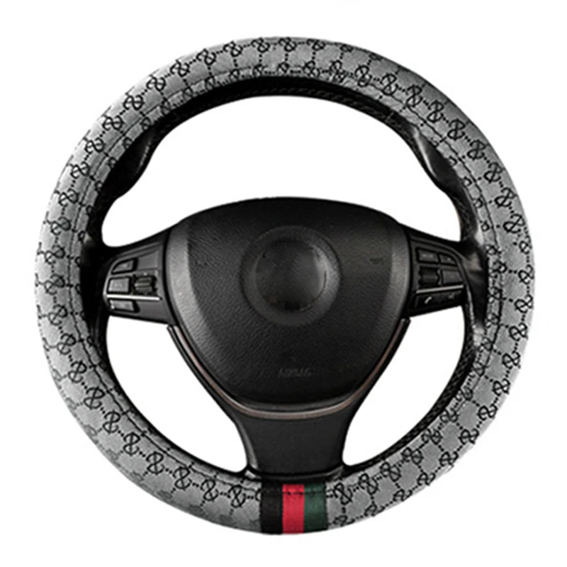 Designer Monogram Steering Wheel Cover With Classic Tricolor Stripe – 37–38 cm