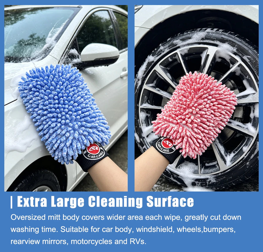 Chenille Microfiber Car Wash Mitts - 2-Pack, 29 x 19 cm