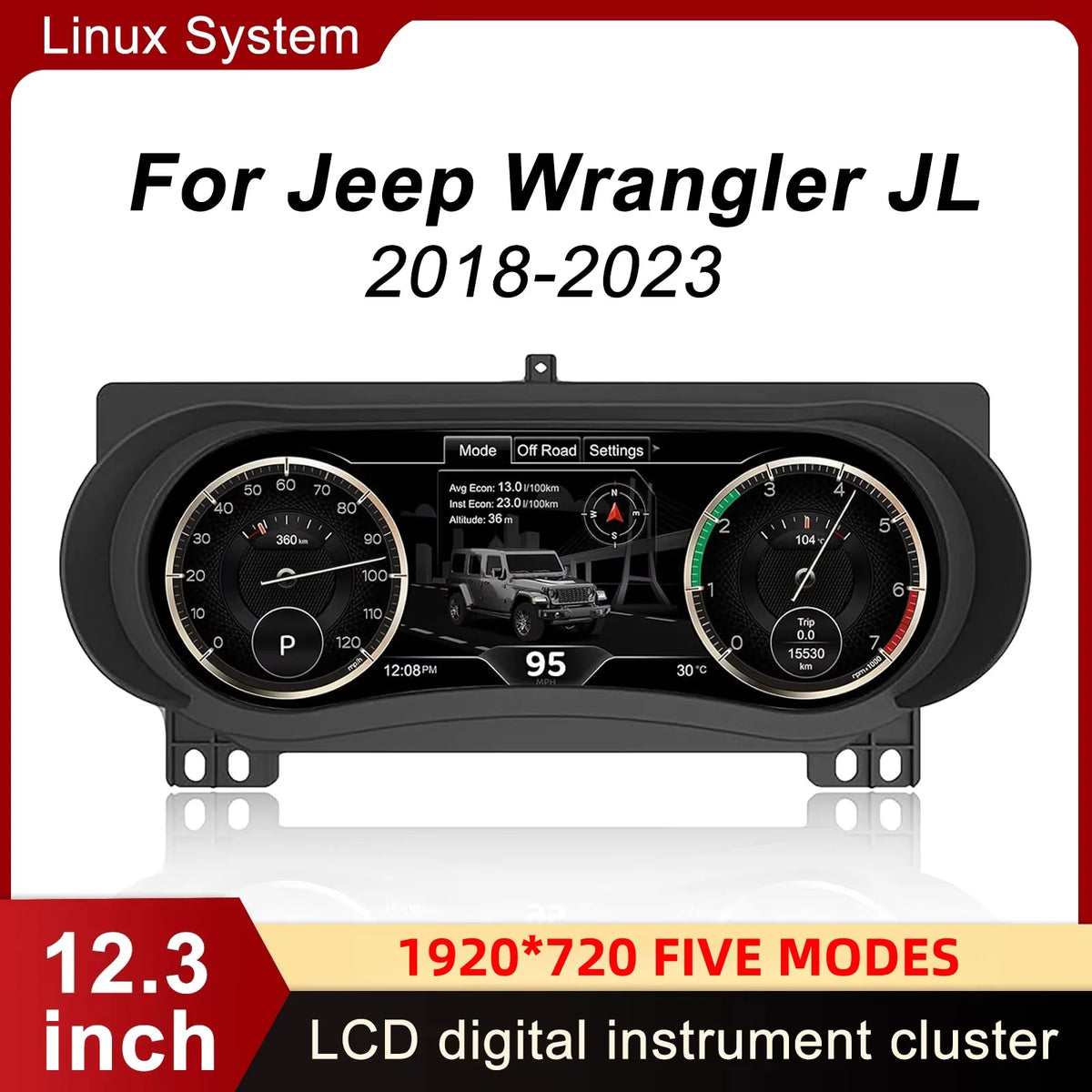 12.3-Inch Digital Gauge Cluster for Jeep Wrangler JL and Gladiator 2018–2023