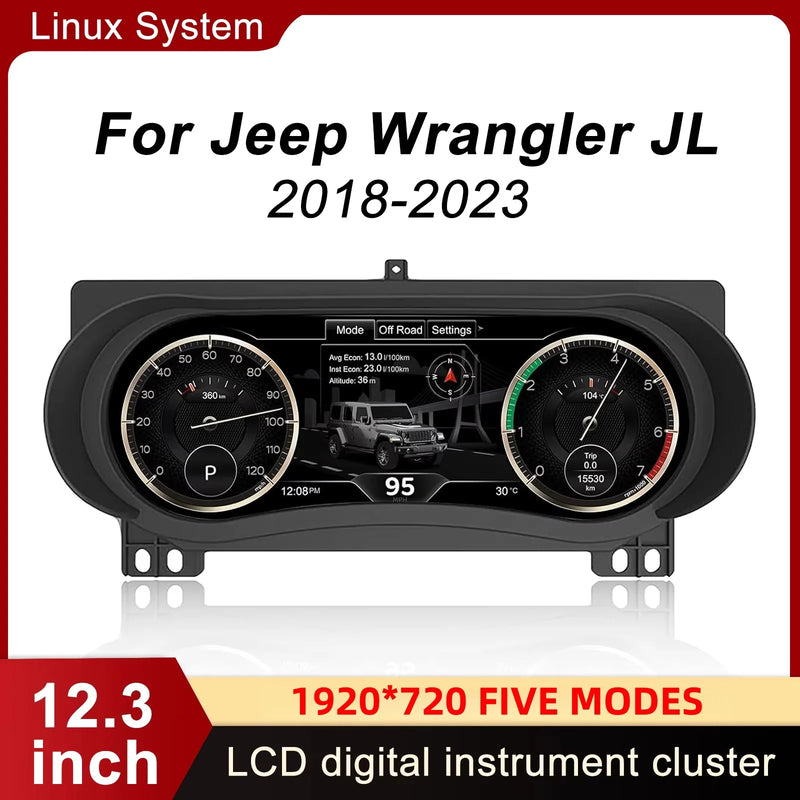 12.3-Inch Digital Gauge Cluster for Jeep Wrangler JL and Gladiator 2018–2023