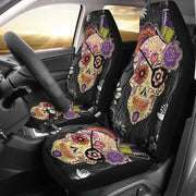 2-Piece Sugar Skull Day of the Dead Front Car Seat Cover Set
