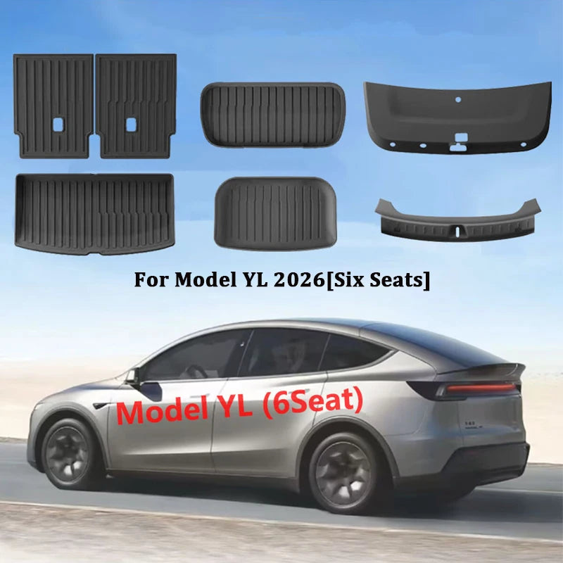 TPE All-Weather Floor Mats and Cargo Liner Set for Tesla Model YL Six Seat