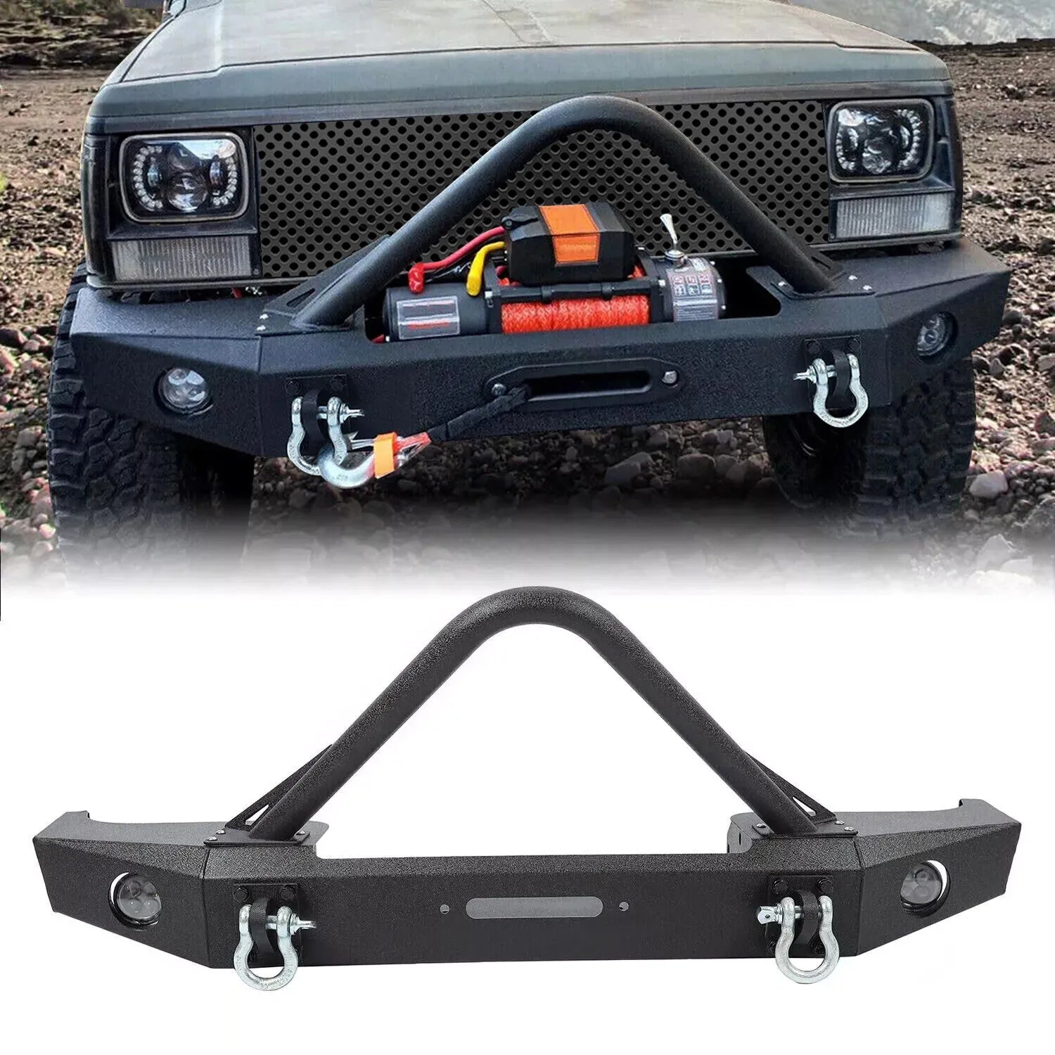 Front Stinger Bumper with Lights and Winch Plate for Jeep Cherokee XJ 1984-2001