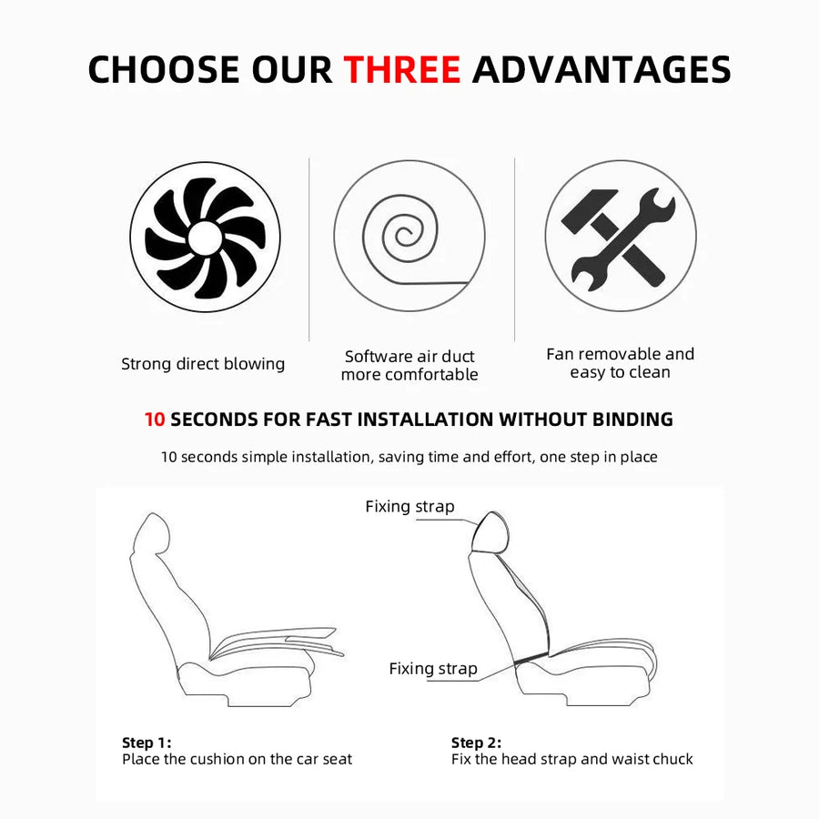 Universal 12V/24V Ventilated Cooling Car Seat Cushion