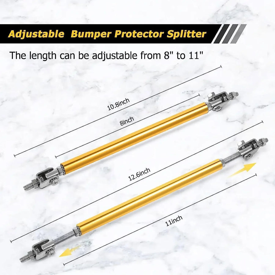 Front Bumper Lip Splitter Strut Rod Tie Support Bars Universal Adjustable 8"-11" Black Gold Blue Spoiler
