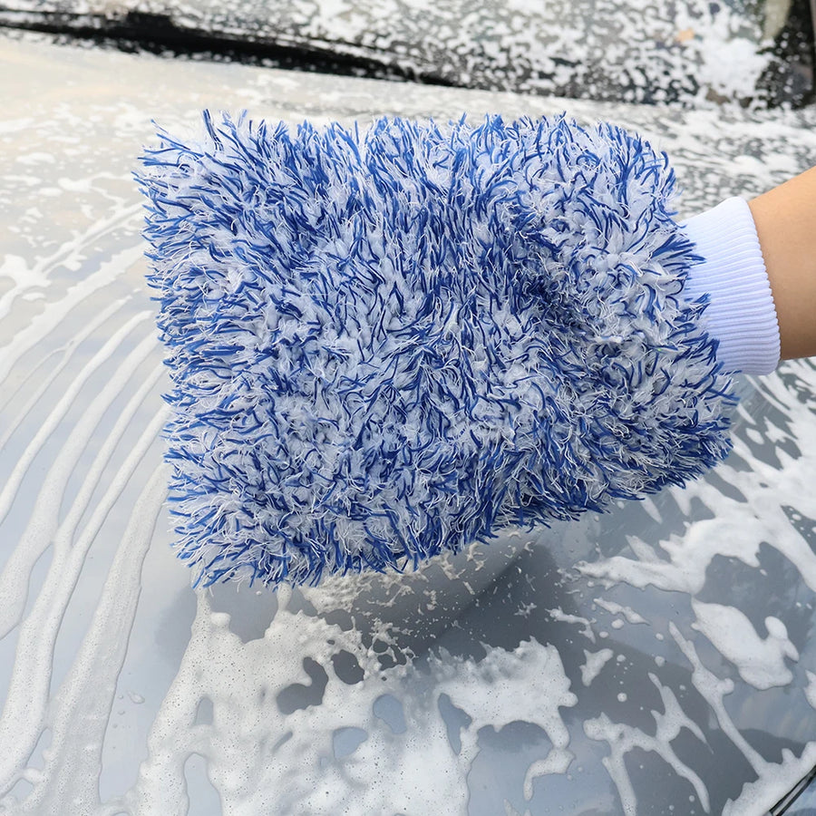 Blue Dual-Sided Microfiber Car Wash Mitt
