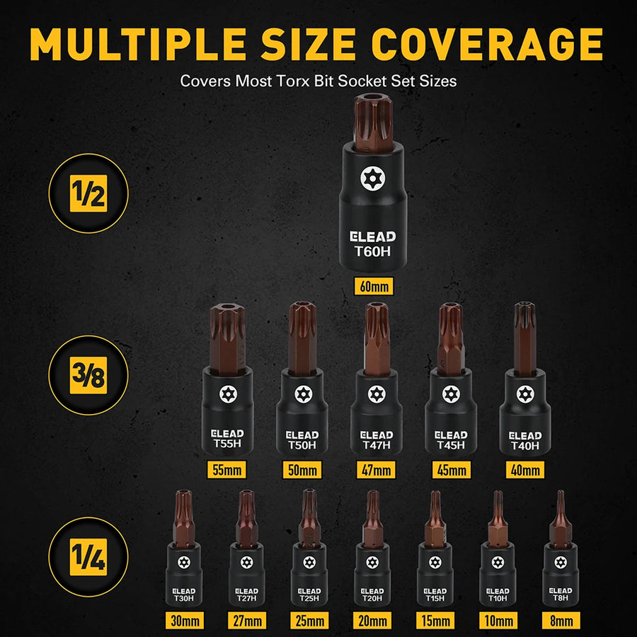 16-Piece Torx Bit Socket Set, T8-T60