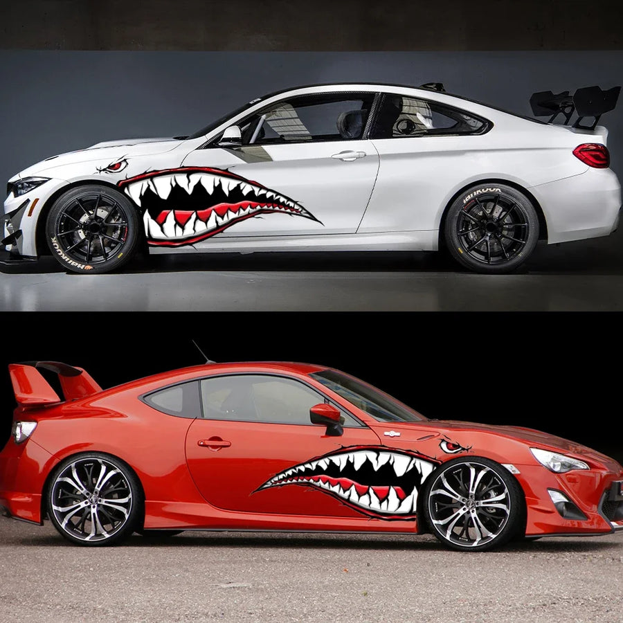 2-Piece Shark Mouth Cartoon Car Sticker Decal Set