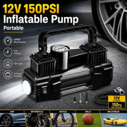 12V Dual-Cylinder Tire Inflator with 150 PSI Gauge