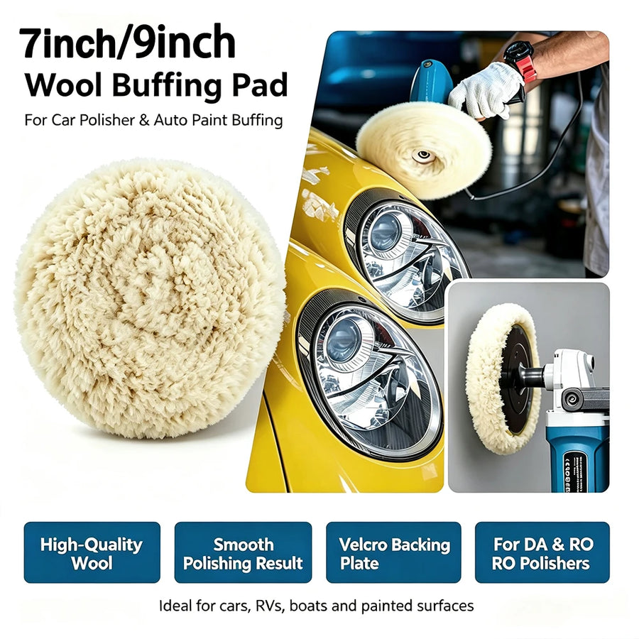Rolled-Wool Polishing Pad, 9-Inch Face / 7-Inch Backing