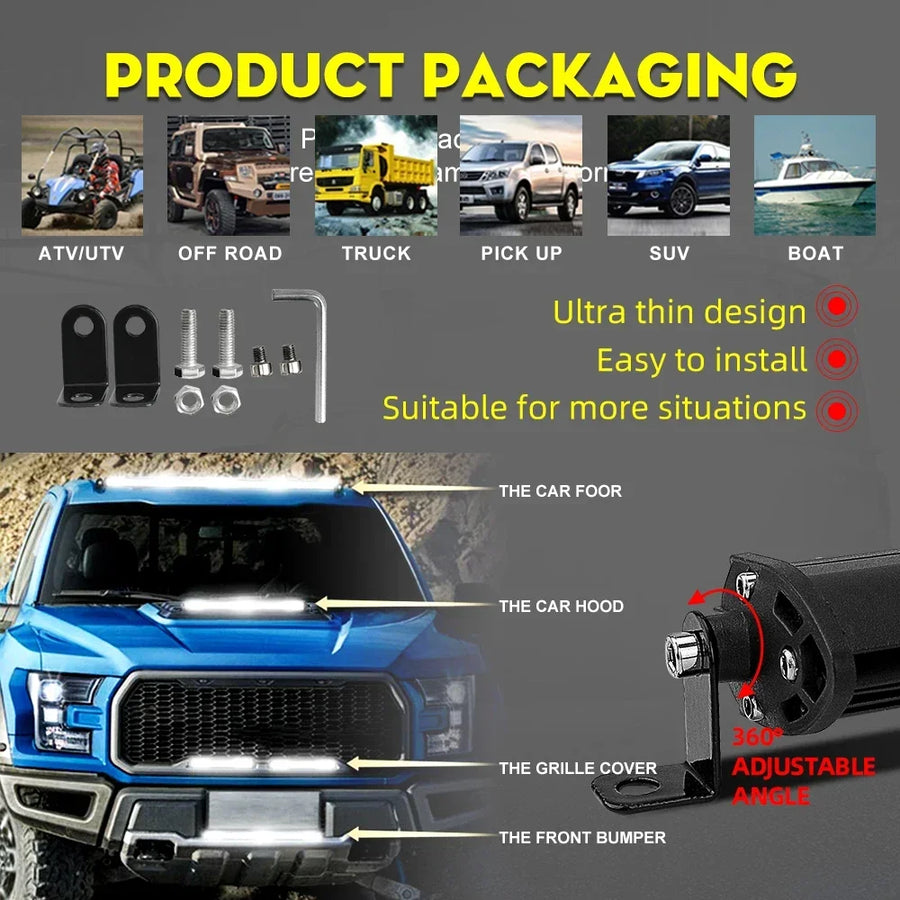 10-Inch/20-Inch LED Work Light Bar – Spot/Flood Combo, 12V–24V
