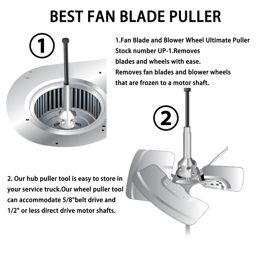 Steel Hub Fan Blade Blower Wheel Puller Remover Tool Kit for 5/8" Belt Drive and 1/2" Or Less Direct