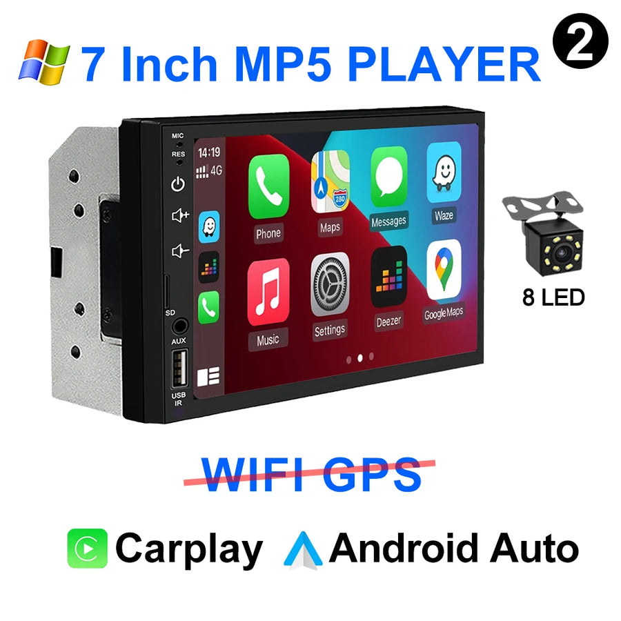 2-DIN Android 14 CarPlay Car Stereo with GPS and Touchscreen