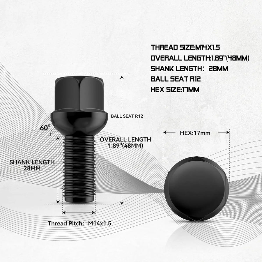 Wheel Bolts for Audi A4 A5 A6 A7 A8 S3 S4 S5 S6 S7 S8 Fit CC Golf Jetta Se Cayenne