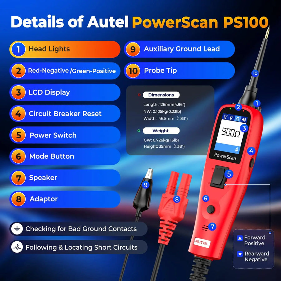 Autel PowerScan PS100 Automotive Circuit Tester and Electrical Diagnostic Tool