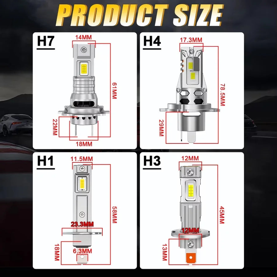 H1/H3/H4/H7 LED Headlight Bulb – 6000K, Fanless