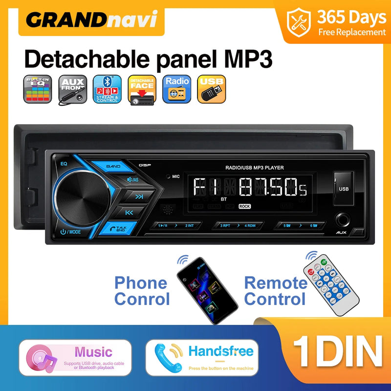 1-DIN Detachable-Face Car Stereo with FM, USB and AUX