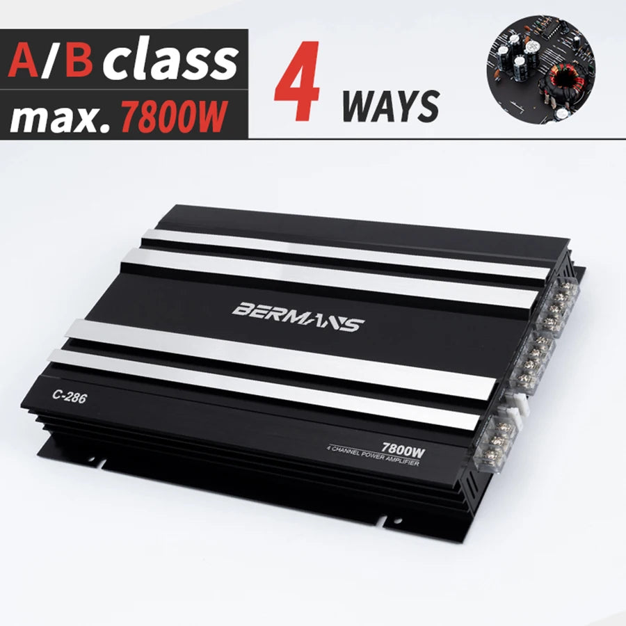 4-Channel Class AB 7800W Max Car Audio Amplifier