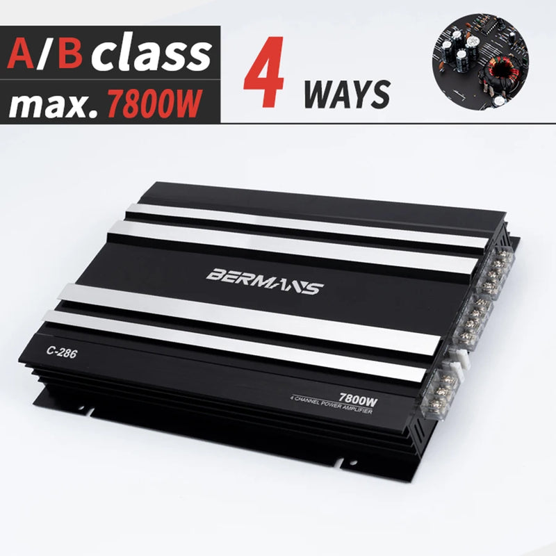 4-Channel Class AB 7800W Max Car Audio Amplifier