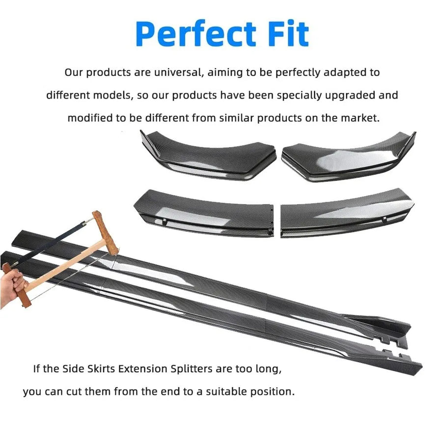 Carbon-Fiber-Look Universal Bumper Lip & Side Skirt Kit