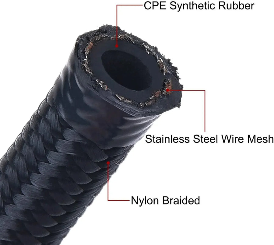 Universal AN8 Nylon & Stainless Steel Braided CPE Fuel Hose Oil Fuel Gas Line with CPE Fitting for Brake