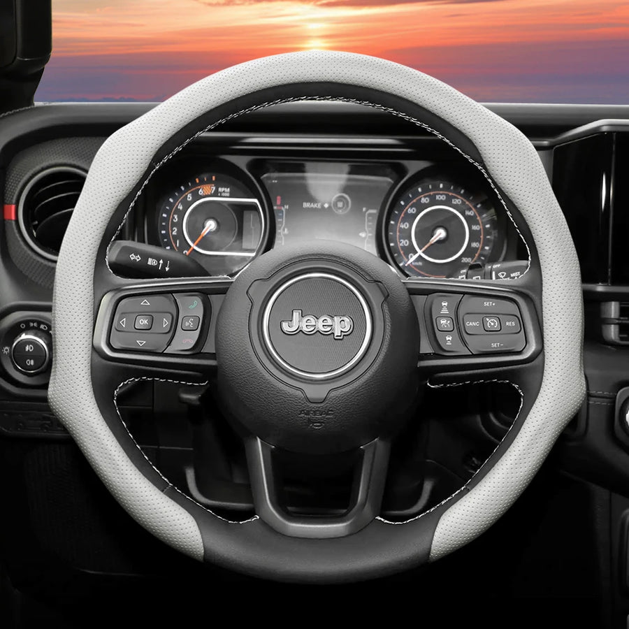 Perforated Leather Steering Wheel Cover for Jeep Models