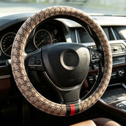 Designer Monogram Steering Wheel Cover With Classic Tricolor Stripe – 37–38 cm