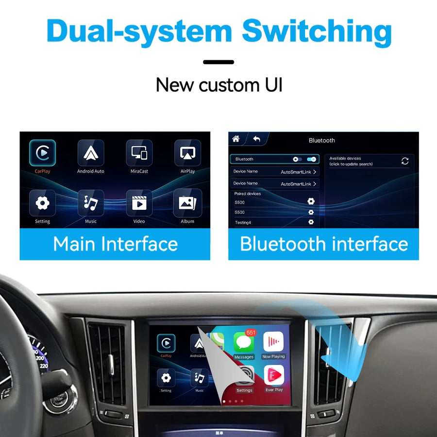 Wireless CarPlay and Android Auto Retrofit Interface for Infiniti Q50, Q60, Q50L and QX50 2015–2019