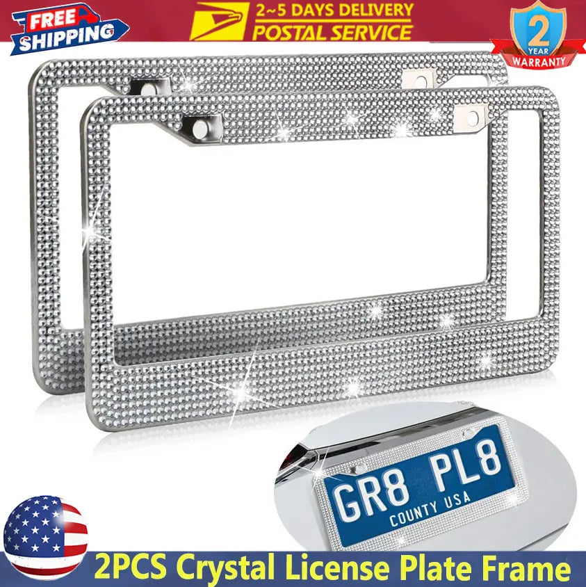 2-Piece Crystal Stainless Steel License Plate Frame Set