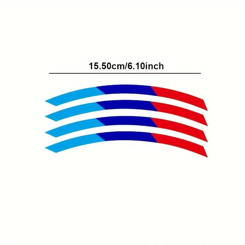 BMW M-Style Tri-Color Wheel Rim Stripe Decals – 4-Piece Set