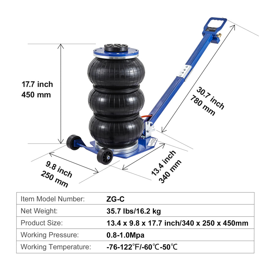 3/5-Ton Triple-Bag Pneumatic Air Jack with Wheels