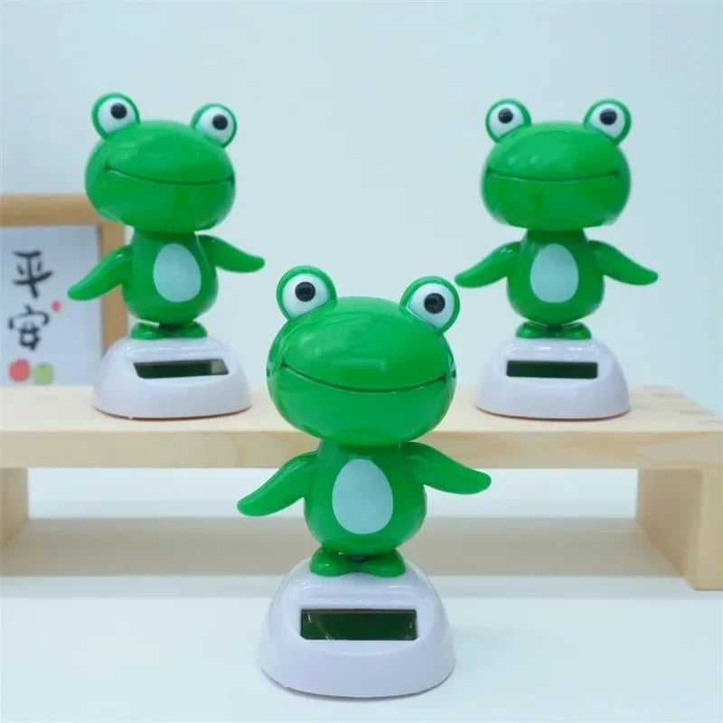 1 10pc Solar Powered Car Dashboard Ornament Cute Animal Frog Bobble Head Toy Decoration Gift