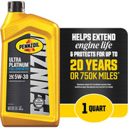 Pennzoil Ultra Platinum Full Synthetic 5W-30 Motor Oil, 1 Quart Case of 6
