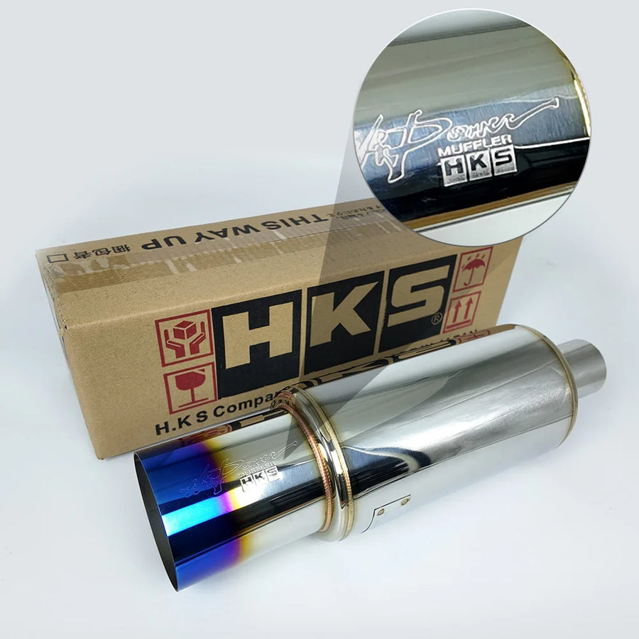 HKS Universal Stainless Steel Straight-Through Exhaust Muffler – 2, 2.5 or 3-Inch Inlet, 3.5-Inch Tip