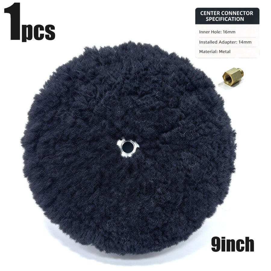 9-Inch Double-Sided Wool Polishing Pad with Threaded Center